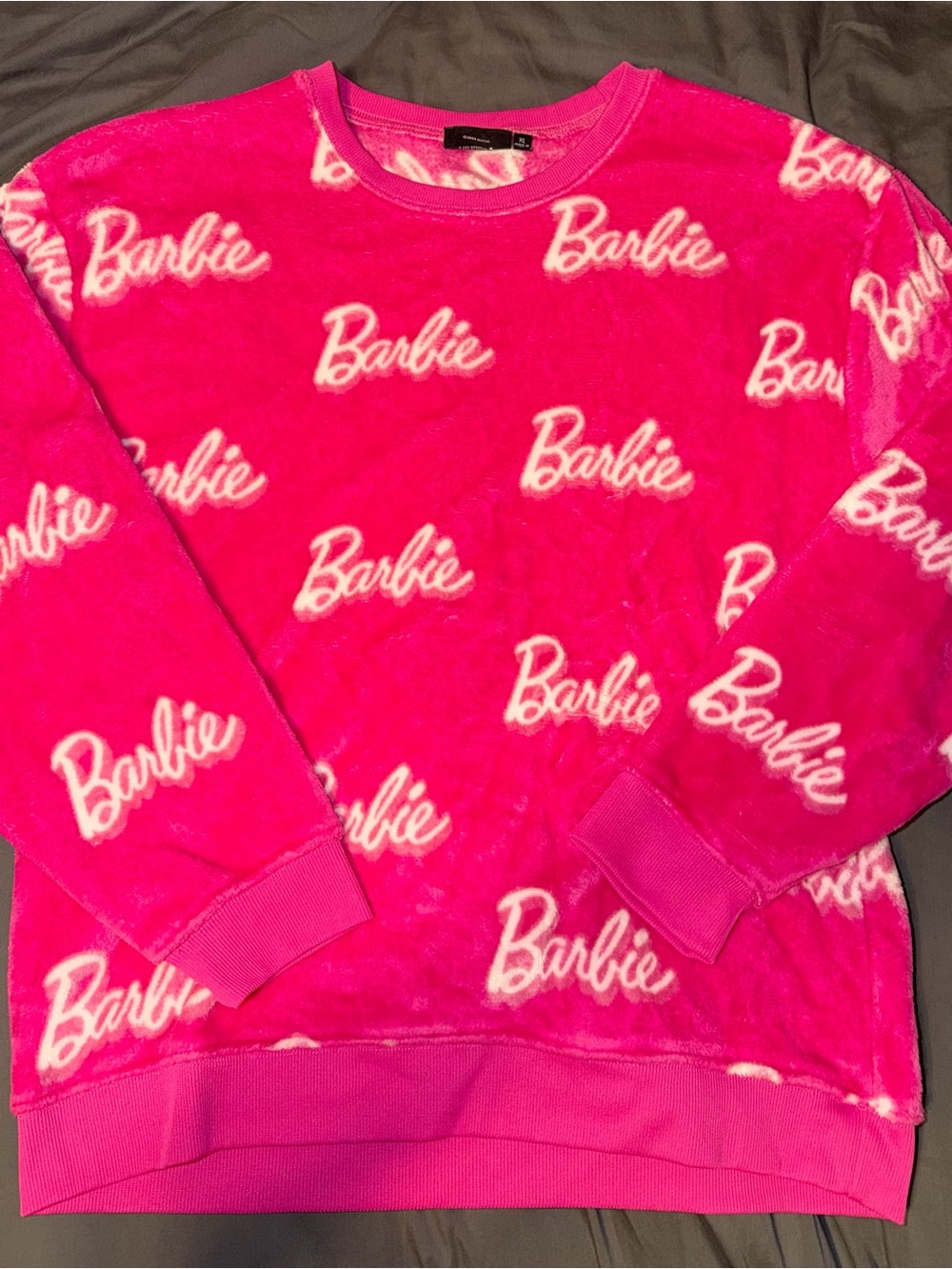 Barbie Hot Pink Allover Logo Fleece Pajama Top